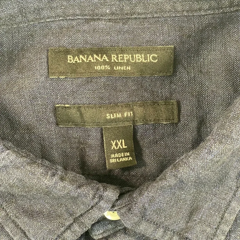 Banana Republic Slim Fit Shirt Men 2XL Blue 100% Linen‎ Short Sleeve Vacation